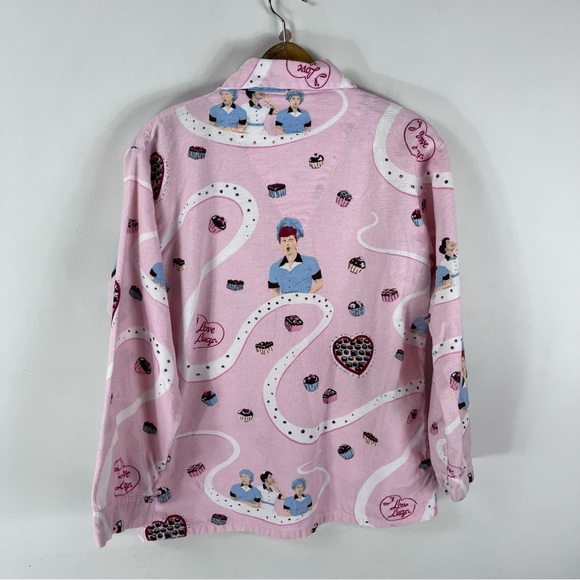 NICK & NORA I Love Lucy Chocolate Factory PJ Pajama Set Top Bottom Pink Flannel - Picture 7 of 16
